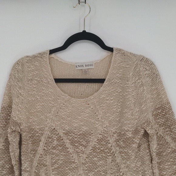 Knox Rose Ombre Cream Tan Rose Striped Knit Scoop Neck Side Slit‎ Sweater Small - Picture 2 of 13